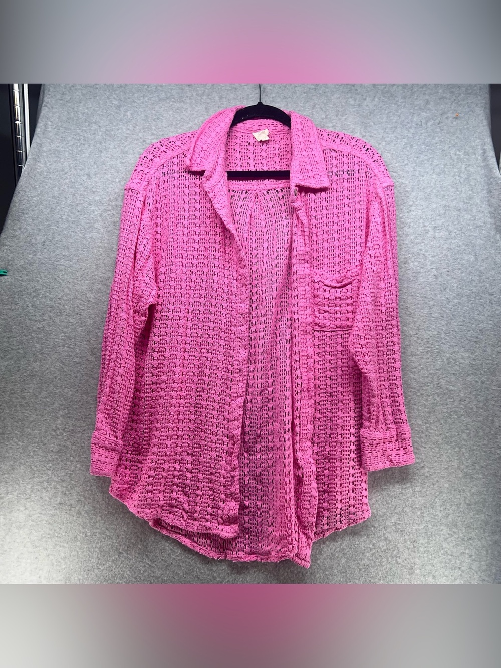 Surf Gypsy Pink Crochet Button-Down Shirt